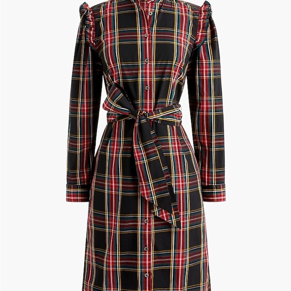 J. Crew Belted Plaid Ruffle Shirt Dress 2X